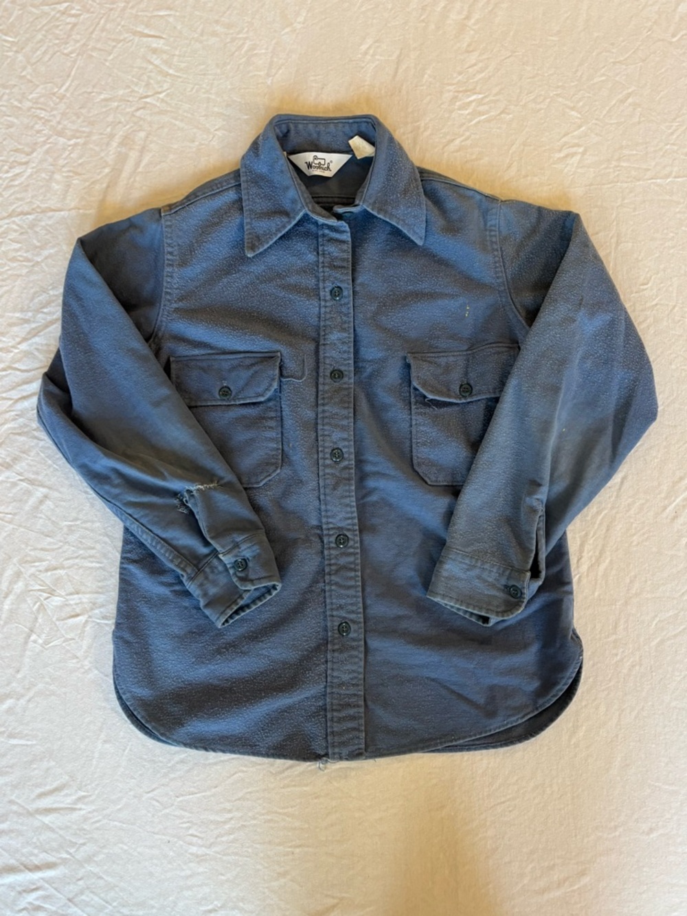 Vtg Woolrich Chamois Men’s Size 12 Blue Button Down Long Sleeve Shirt 100 Cotton